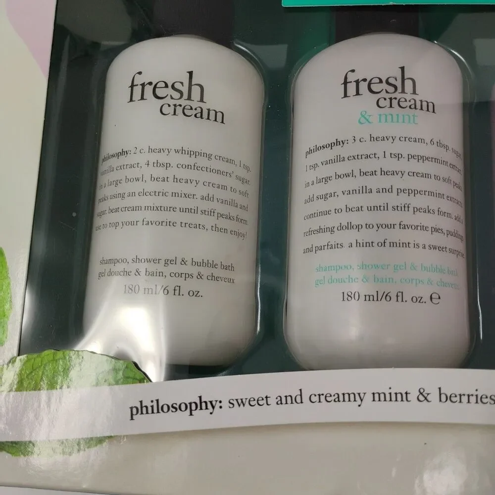 Philosophy Raspberries and Cream + Fresh Cream‎ & Mint 6oz Shampoo Gift Set of 3